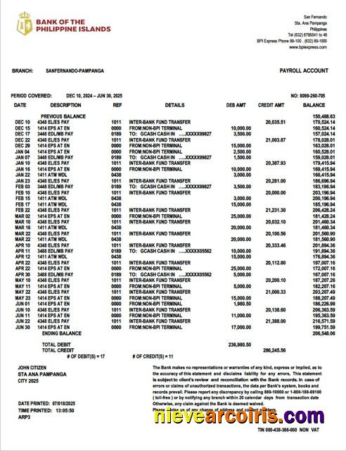 Philippines Bank of the Philippine Islands account statement Word and PDF